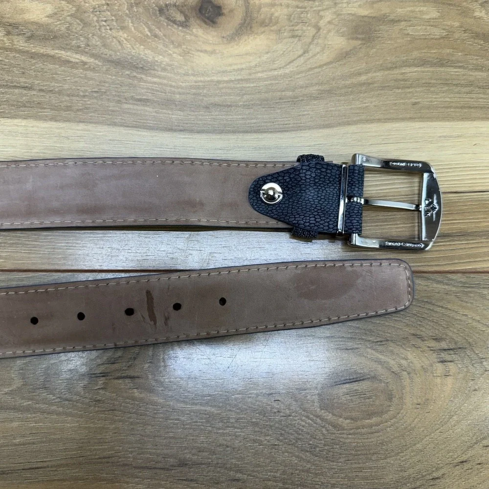 L.E.N. Lifestyle Genuine Ostrich Leg Mens Belt 38 Gray Exotic Golf Dress USA